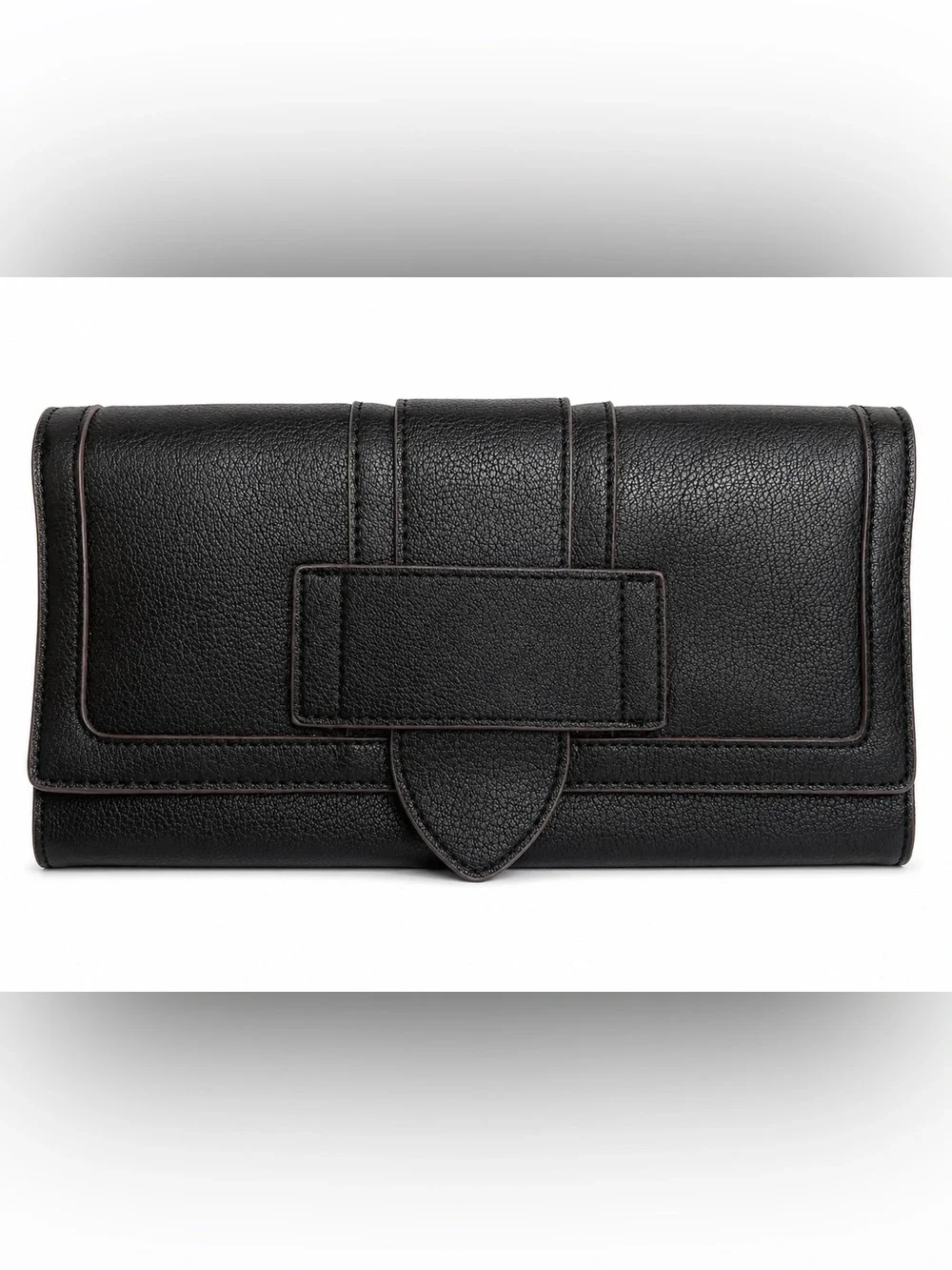 Black Faux Leather Wallet Clutch Organizer Snap Closure Large Wallet